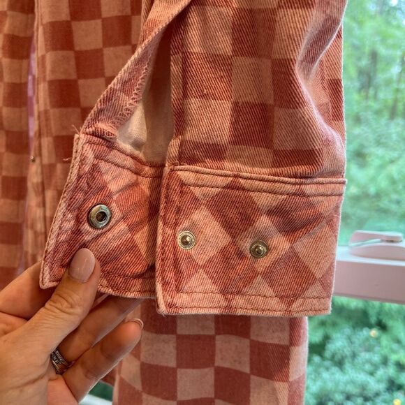 Flea Style Women’s Plaid Oversized Button-Down Shirt Shacket Large - Picture 3 of 5